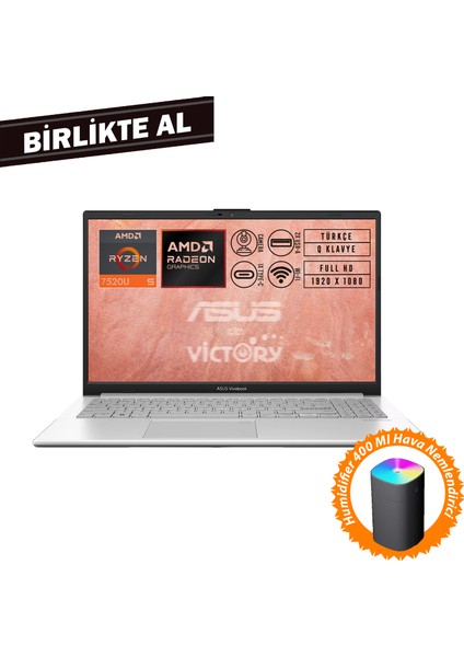 Vivobook Go 15 Amd Ryzen 5 7520U 8gb 1tb SSD 15.6" W11P + Hava Nemlendirici E1504FA-NJ115 017