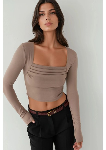 Kadın Kırışıklıklı Bluz Natural