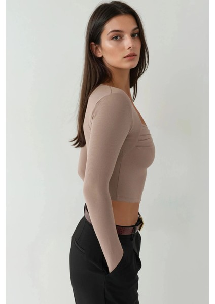 Kadın Kırışıklıklı Bluz Natural