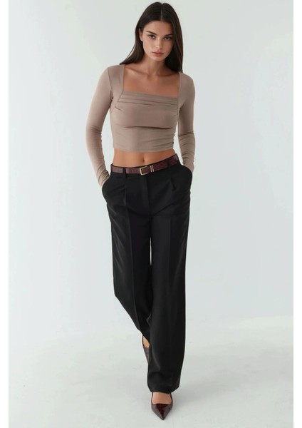 Kadın Kırışıklıklı Bluz Natural