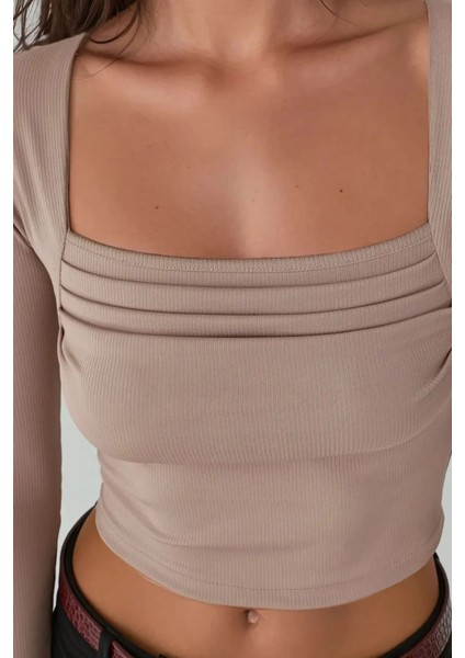 Kadın Kırışıklıklı Bluz Natural