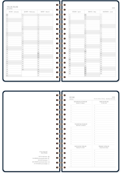 2026 A5 Spiralli Haftalık Ajanda 12 Aylık - Galaksi