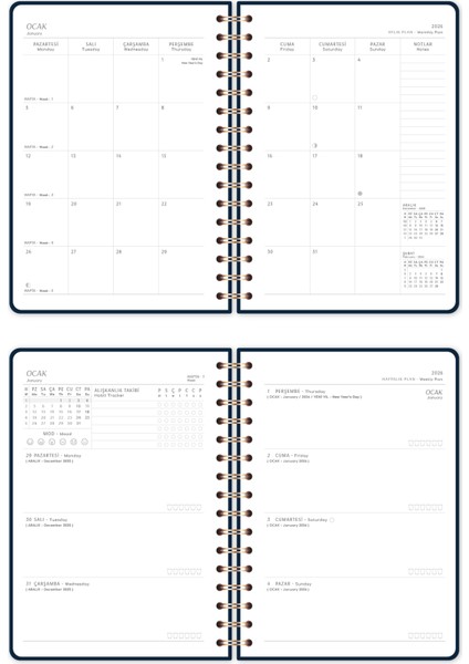 2026 A5 Spiralli Haftalık Ajanda 12 Aylık - Galaksi