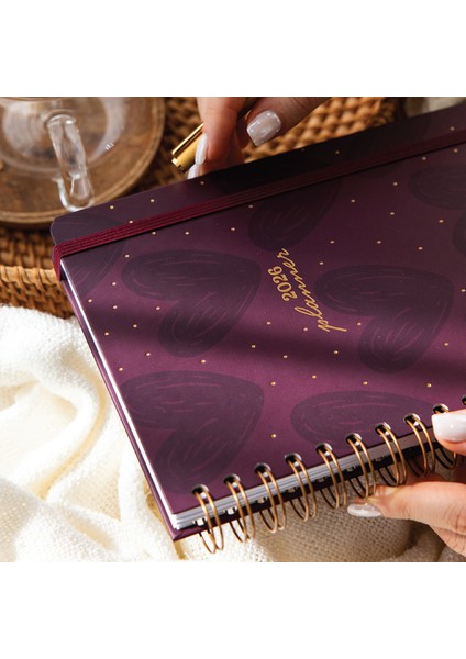 2026 A5 Spiralli Haftalık Ajanda 12 Aylık - Bordo Kalp fiyatları