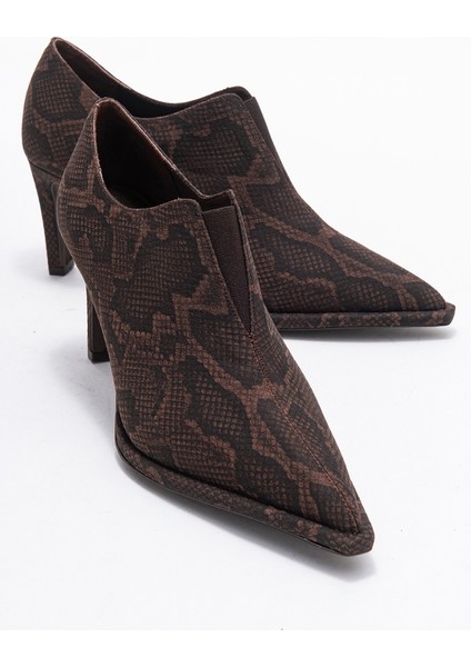 Alya Kahverengi Desenli Lastikli Kadın Bilekte Topuklu Ayakkabı