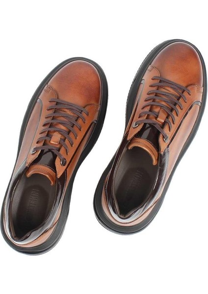 Erkek Taba Bağcıklı Kalın Tabanlı Deri Sneaker