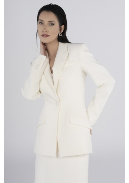 Kırık Beyaz Ceket Etek Takım - Kadın Blazer Takım Elbise Ofis Şık Business Casual Zarif Moda Trend fiyatları