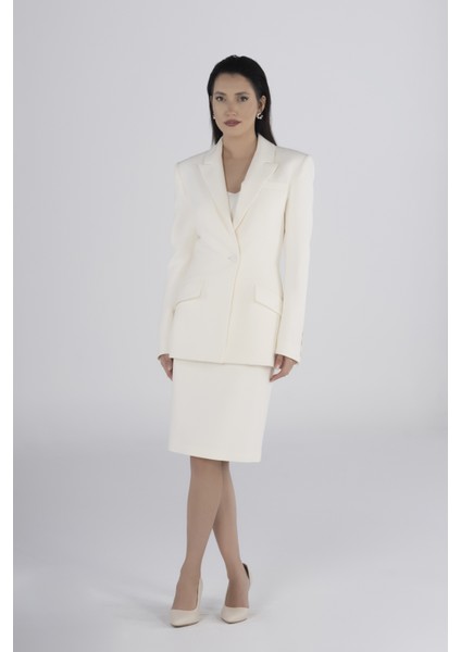 Kırık Beyaz Ceket Etek Takım - Kadın Blazer Takım Elbise Ofis Şık Business Casual Zarif Moda Trend modelleri