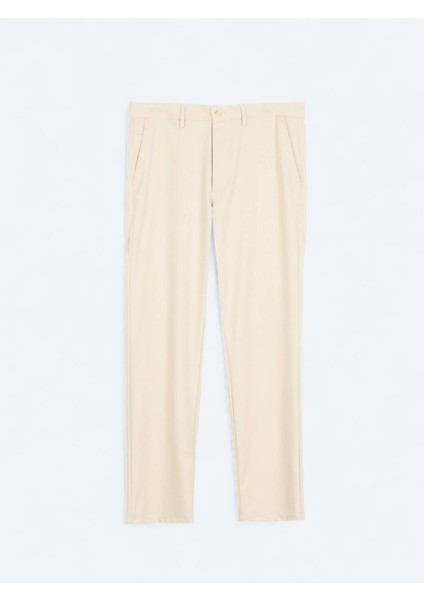 Bej Düz Dokuma Regular Fit Casual Pantolon