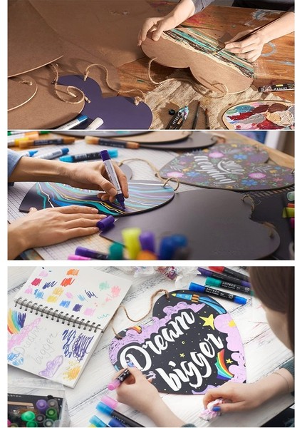 Boyanabilir Çift Taraflı Kalp Mdf 2 Li ve 12 Renk Akrilik Boya 1 Paket Kalp Tabela Kapı Duvar Yazı Süsleme Dekoratif fırsatları