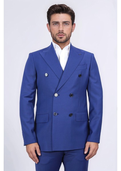 Slim Fit Sivri Yaka Kruvaze Petrol Mavi Takım Elbise fiyatları