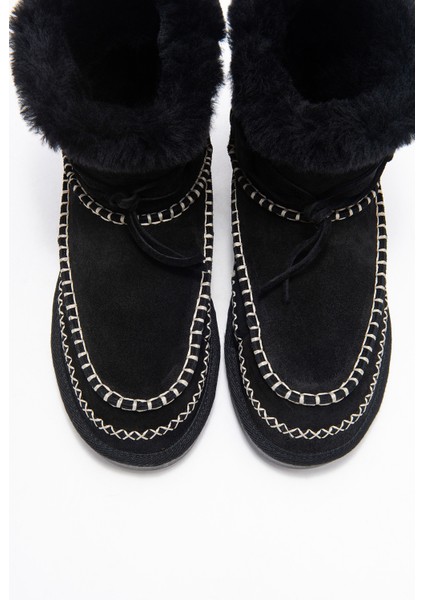 Jorel Siyah Süet Hakiki Deri Dikişli Kürklü Kadın Bot fiyatları