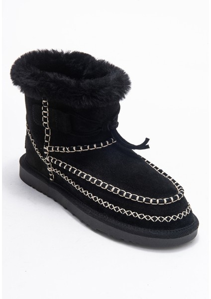 Jorel Siyah Süet Hakiki Deri Dikişli Kürklü Kadın Bot modelleri