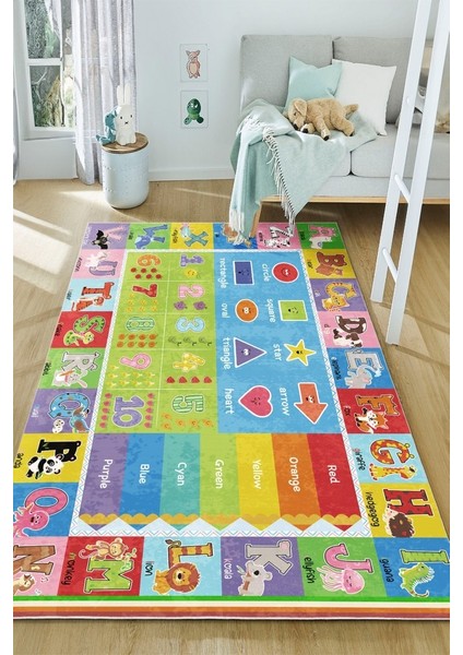 Minik Ayaklara Büyük Bilgiler: Eğlenceli Eğitim Halısı - Kaymaz Taban