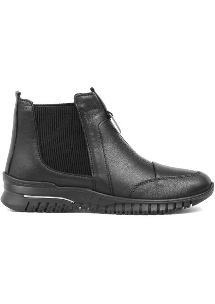Kadın Siyah Kalın Tabanlı Deri Chelsea Bot