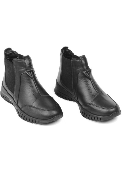 Kadın Siyah Kalın Tabanlı Deri Chelsea Bot
