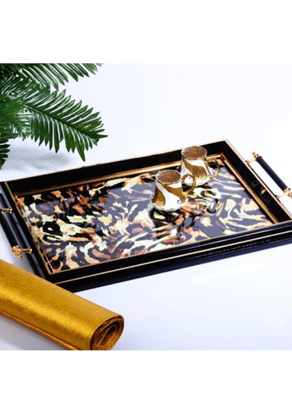 SA-230 Kulplu Lüx Dikdörtgen Tepsi 50 x 31 cm Siyah