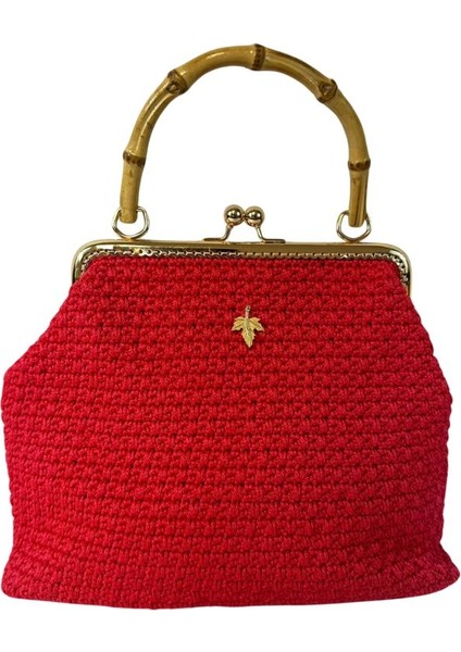 7172 El Örgüsü Makrome Ip Ahşap Saplı Abiye El Çantası / 29 cm x 22 cm