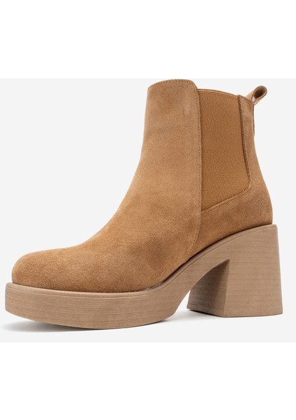 Lysa Taba Süet Lastikli Hakiki Deri Kadın Platform Topuklu Bot fırsatları