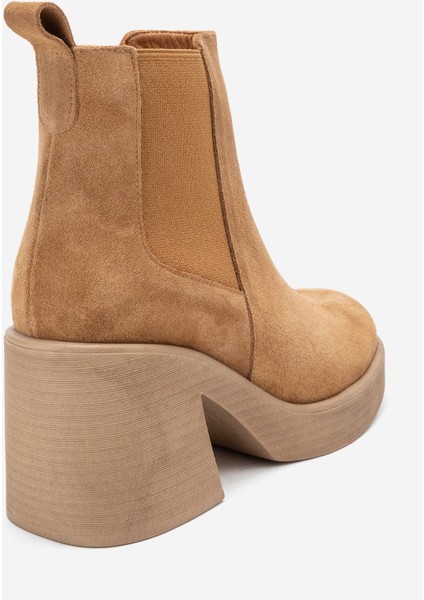 Lysa Taba Süet Lastikli Hakiki Deri Kadın Platform Topuklu Bot indirimleri