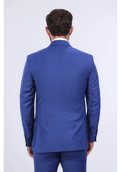 Slim Fit Sivri Yaka Kruvaze Petrol Mavi Takım Elbise indirimleri