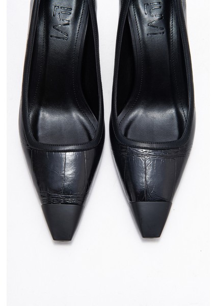 Rona Siyah Baskı Mat Burunlu Kadın Topuklu Ayakkabı fiyatları