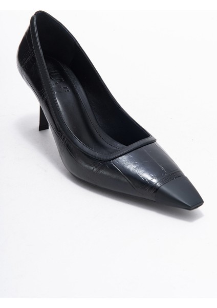 Rona Siyah Baskı Mat Burunlu Kadın Topuklu Ayakkabı modelleri
