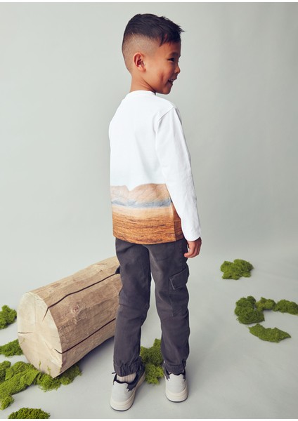 Erkek Çocuk 4-10 Yaş Beyaz At Baskılı %100 Pamuk Uzun Kollu Tişört modelleri