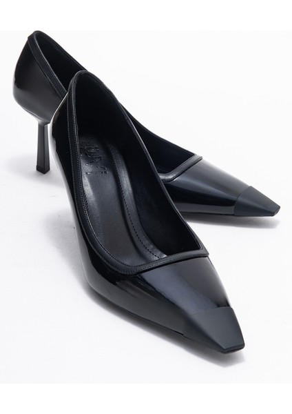 Rona Siyah Rugan Mat Burunlu Kadın Topuklu Ayakkabı