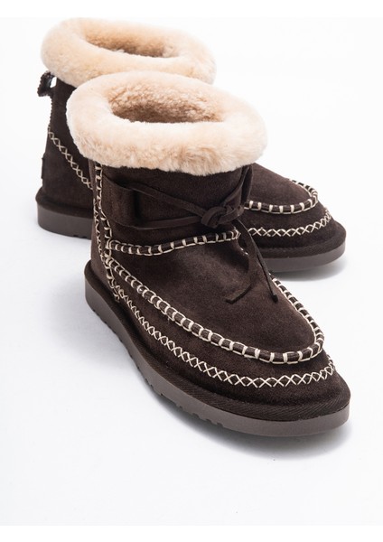 Jorel Kahverengi Süet Hakiki Deri Dikişli Kürklü Kadın Bot