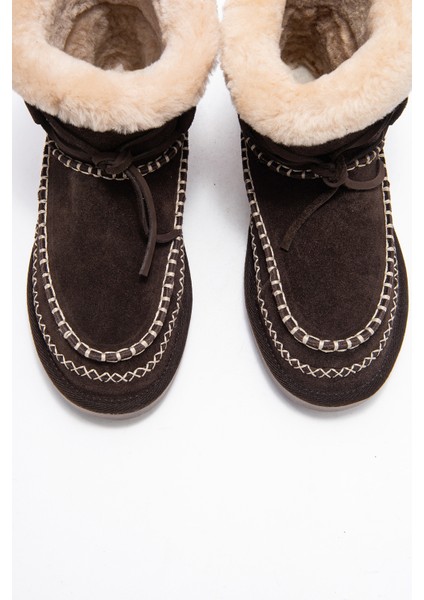 Jorel Kahverengi Süet Hakiki Deri Dikişli Kürklü Kadın Bot fiyatları