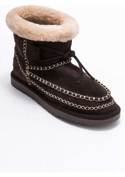 Jorel Kahverengi Süet Hakiki Deri Dikişli Kürklü Kadın Bot modelleri