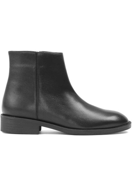 Kadın Siyah Fermuarlı Kalın Topuklu Deri Bot modelleri