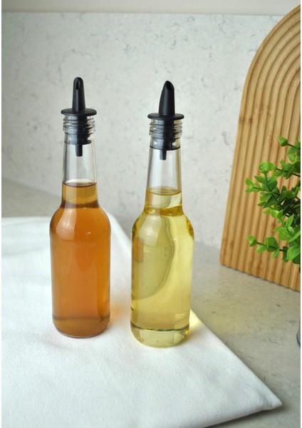 2 Adet 250 ml Cam Yağdanlık Sirkelik Sosluk Şişesi Silikon Tıpalı Zeytinyağı Sıvıyağ Yağlık Şişe