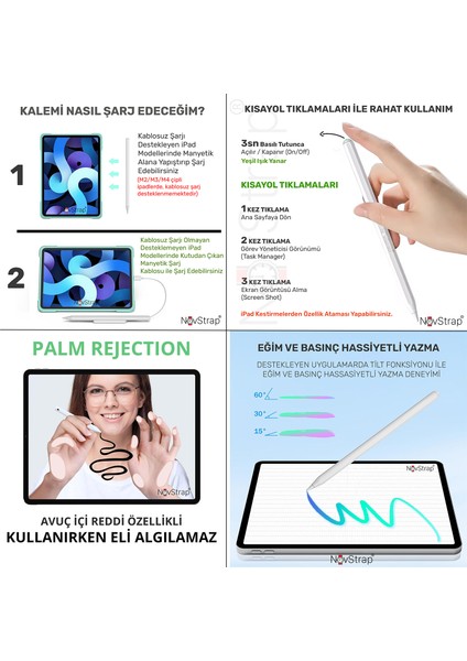 Apple iPad Pro 12.9 Inç 2/3/4/5/6 ile Uyumlu Dokunmatik Tablet Kalemi Avuç Içi Reddi Pencil C10A Manyetik Şarjlı Kısayol Tuşlu Bluetooth Stylus modelleri