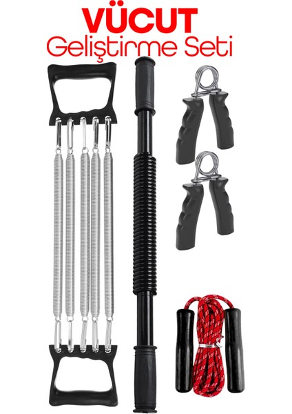5 Parça Set Full Body Kondisyon Vücut Geliştirme El Göğüs Karın Kası Yayı Seti Atlama Ipi 5002-4