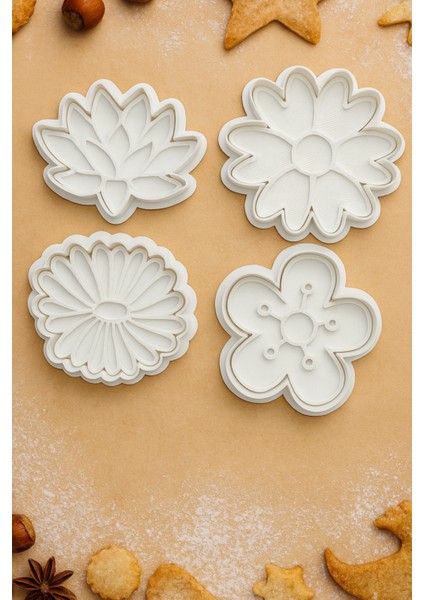Çiçek Temalı Kurabiye Kalıbı Seti 4’lü - Lotus, Papatya, Yonca, Daisy Şekilli Hamur Kalıbı fiyatları