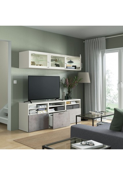 Tv Ünitesi, Beyaz-Açık Gri, 180X42X192 Cm, Kallvıken/sındvık, Fren Raylı fiyatları