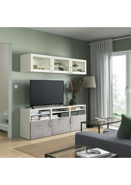 Tv Ünitesi, Beyaz-Açık Gri, 180X42X192 Cm, Kallvıken/sındvık, Fren Raylı modelleri