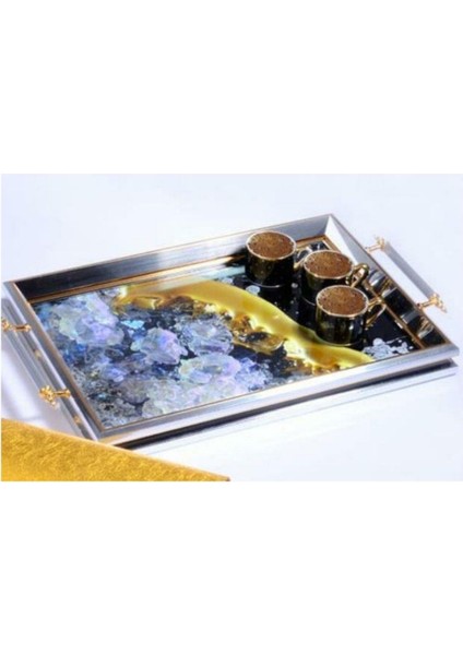 GA-225 Kulp Lüx Dikdörtgen Tepsi 50 x 31 Gümüş Altın