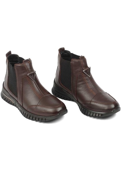 Kadın Kahverengi Kalın Tabanlı Deri Chelsea Bot