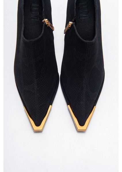 Sona Siyah Desenli Altın Detaylı Fermuarlı Kadın Bilekte Topuklu Ayakkabı fiyatları