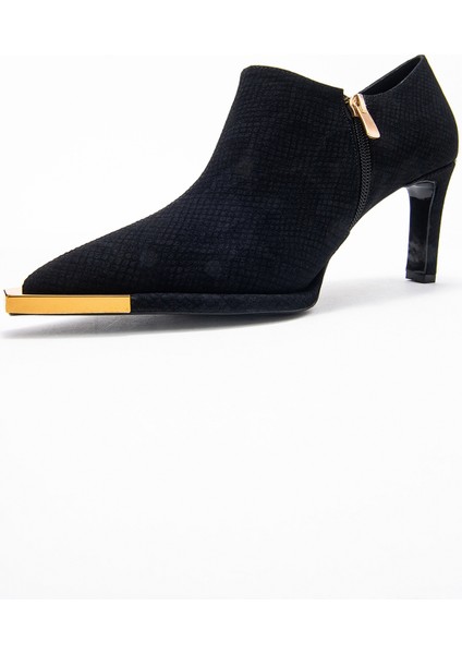 Sona Siyah Desenli Altın Detaylı Fermuarlı Kadın Bilekte Topuklu Ayakkabı modelleri