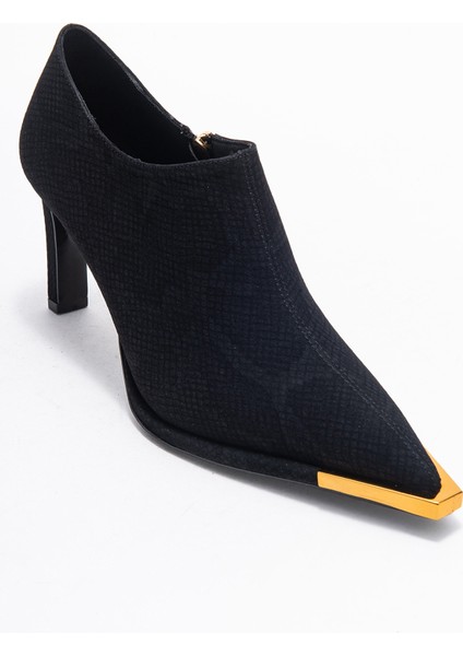 Sona Siyah Desenli Altın Detaylı Fermuarlı Kadın Bilekte Topuklu Ayakkabı fırsatları