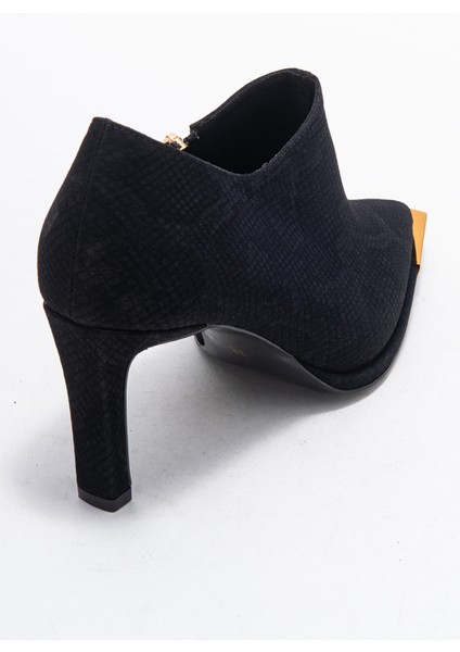 Sona Siyah Desenli Altın Detaylı Fermuarlı Kadın Bilekte Topuklu Ayakkabı indirimleri