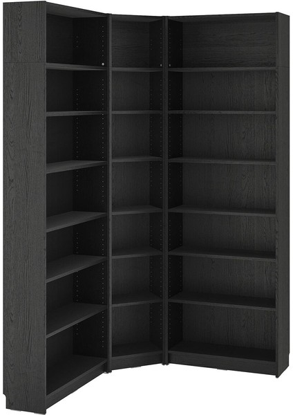 Köşe Kitaplık, Siyah Meşe Görünümlü, 136/136X28X237 cm