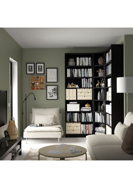 Köşe Kitaplık, Siyah Meşe Görünümlü, 136/136X28X237 cm modelleri