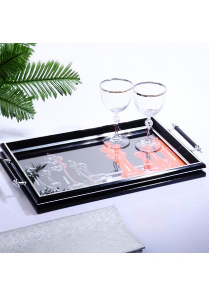 SG-223 Kulplu Lüx Dikdörtgen Tepsi 50 x 31CM Siyah