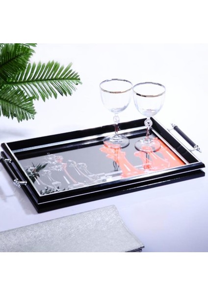 SG-223 Kulplu Lüx Dikdörtgen Tepsi 50 x 31CM Siyah fiyatları