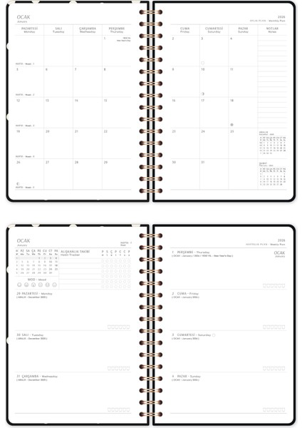 2026 A5 Spiralli Haftalık Ajanda 12 Aylık - Puantiye